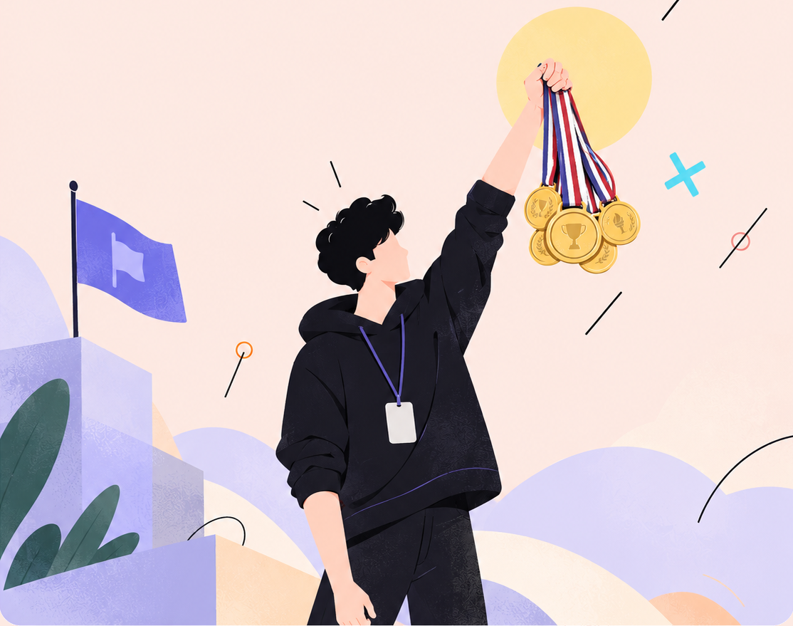 Holding up a handful of medals — CTF wins