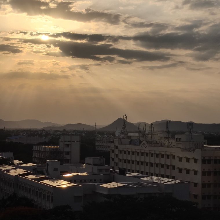 Golden hour over campus